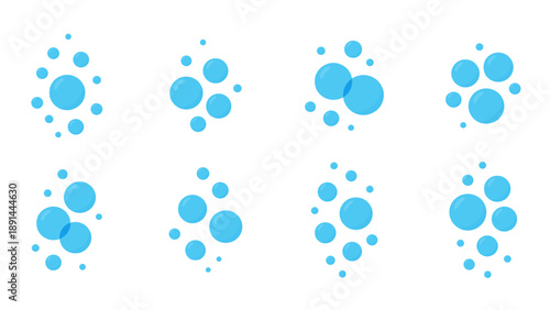 Blue soap bubbles isolated on white background. Flat vector water bubbles for cleaning and freshness concepts