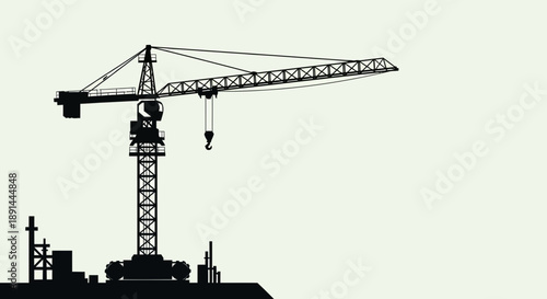 Silhouette of a Tower Crane Against a Light Background.