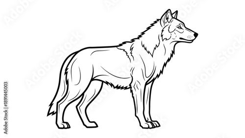 Lone Wolf in Contour: A solitary wolf, rendered in elegant contour lines, stands poised and alert, a symbol of primal strength and untamed wilderness.
