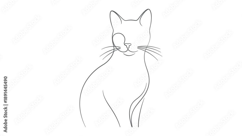 Obraz premium Elegant Whisker Serenade: A graceful line drawing of a cat, expressing a charming and minimalist aesthetic, embodying a sense of gentle poise.
