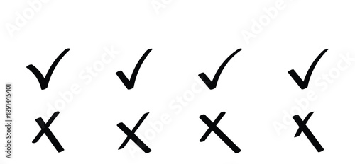 Hand drawn black doodle check the mark icon set used for app and website. Vector illustration.