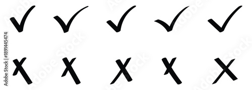 Hand drawn black doodle check the mark icon set used for app and website. Vector illustration.