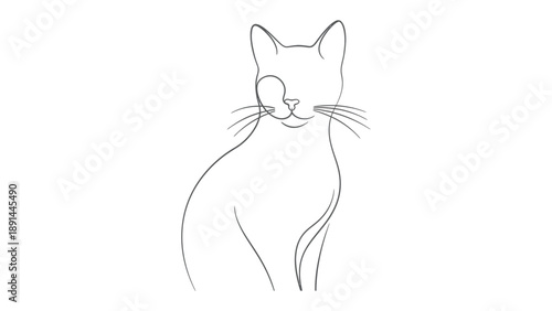 Elegant Whisker Serenade: A graceful line drawing of a cat, expressing a charming and minimalist aesthetic, embodying a sense of gentle poise.