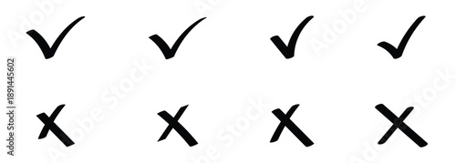 Hand drawn black doodle check the mark icon set used for app and website. Vector illustration.
