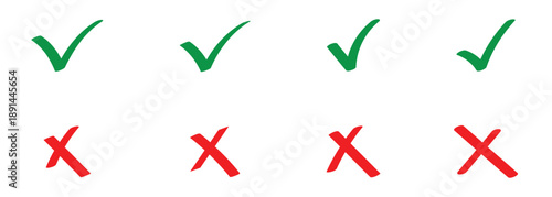 Check marks doodle set for tick and cross signs isolated on white background.
