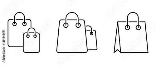Simple black and white sopping bag icon set isolated on a white background.