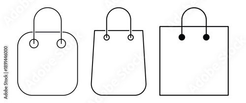 Stoke line Shopping bags icon set for  Online Shop Symbol, Package design, gift bag. Vector illustration.