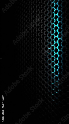 Abstract Honeycomb Pattern with Luminescence: A captivating abstract composition showcasing a meticulously crafted honeycomb structure, subtly illuminated by an ethereal blue glow.