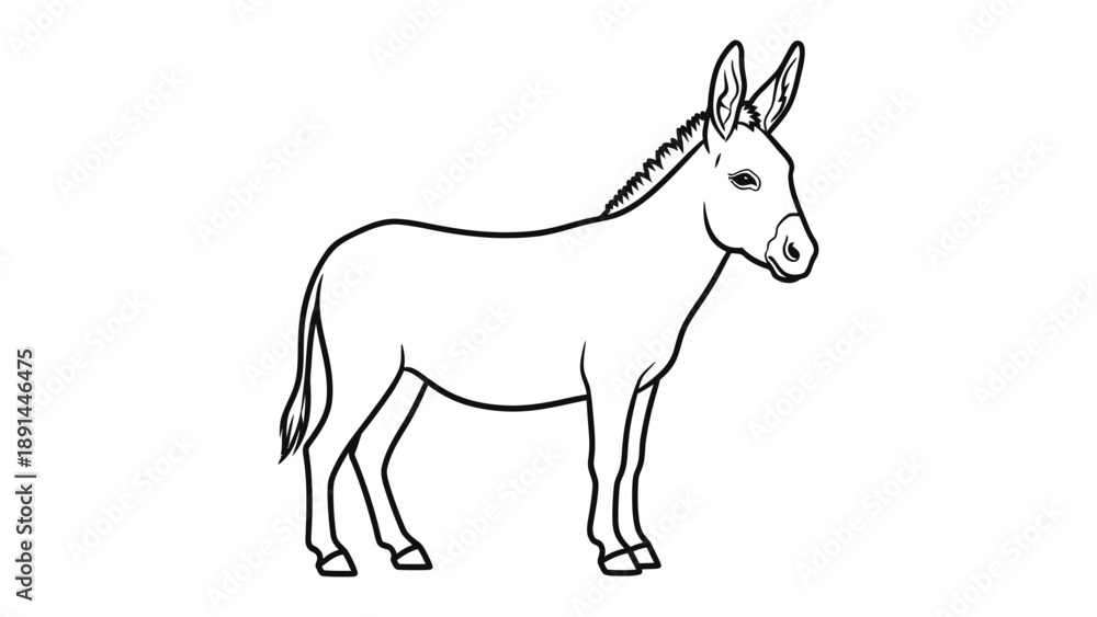 Fototapeta premium Gentle Donkey in Profile: An illustrated monochrome donkey stands in a simple pose, a symbol of nature's simple grace and the spirit of the animal world.
