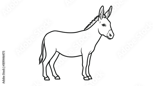 Gentle Donkey in Profile: An illustrated monochrome donkey stands in a simple pose, a symbol of nature's simple grace and the spirit of the animal world.