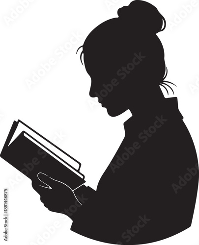 Silhouette of a woman reading, silhouette of a girl with a book