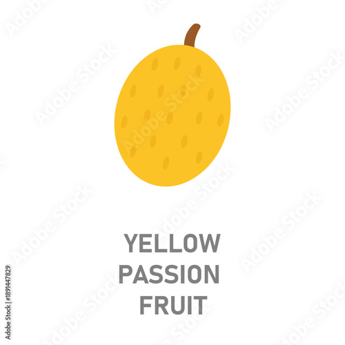 Yellow passion fruit. Tropical fruit icon with dotted skin isolated on white background for food packaging