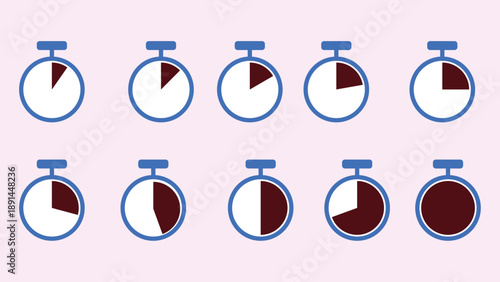 Stopwatch Timer Progress Icons Set, Time Management and Countdown Illustration