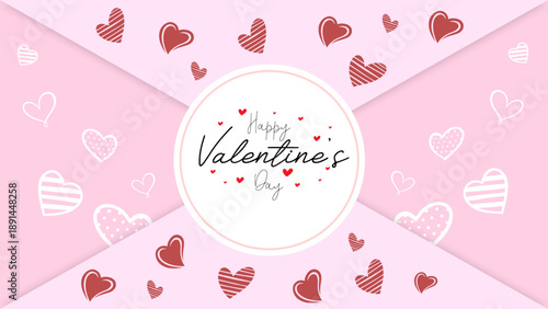 Valentine’s Day postcard template with romantic stamps and handwritten messages