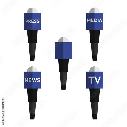 Set microphone symbol icon. News microphone simple flat design. Press, TV and media mic