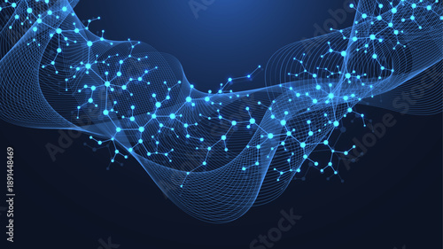 Molecular abstract structure and genetic engineering DNA. Healthcare and medicine background concept. Scientific research background. Wave flow. Innovation pattern. Vector illustration.