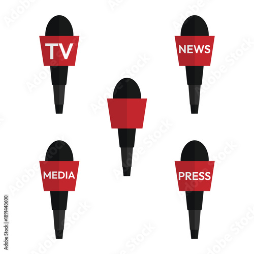 Set microphone symbol icon. News microphone simple flat design. Press, TV and media mic