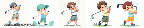 Vector Illustration of a Cute Child Playing Golf