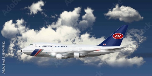 Quadro em tela Editorial illustration of Boeing 747SP in JAT Yugoslav Airlines livery, circa 19
