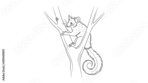 Curiosity in the Canopy: A detailed illustration of a possum exploring the intricate branches of a tree, showcasing the delicate balance of nature's design. 