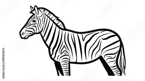 Zebra Stripped Elegance: A striking monochrome illustration of a zebra showcases the animal's iconic striped pattern in bold, clean lines, representing the wild beauty of African savanna.