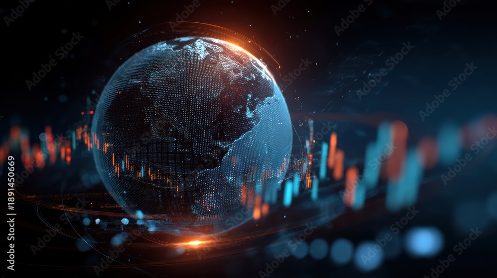 Obraz premium Digital globe with financial data