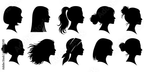 фотографія modern women side profile silhouettes, elegant cameo head vector
