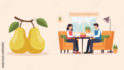 Couple enjoying a quiet moment together at a table with fruit