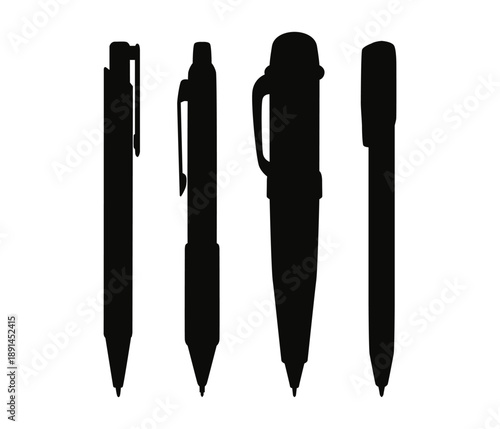 Set of pens and pencils, tools for writing drawing, isolated.Flat vector set of pens and pencils. Stationery supply.