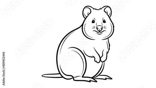 Quokka in Outline: A charming illustration of a quokka, its endearing smile and round features captured in a clean, black and white outline. This image showcases the animal's gentle nature.