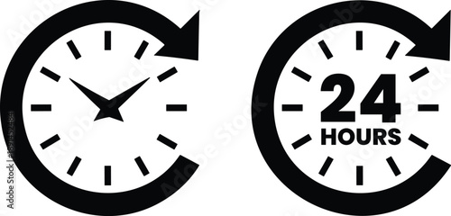 24 Hours Service Icon Set Representing Continuous Business Availability and Customer Support Around the Clock Vector Symbol Design.