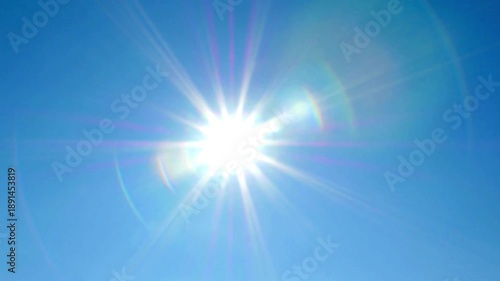 Bright Sun Lens Flare Blue Sky Abstract Background