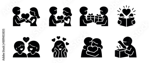 Love and Affection Silhouette Icons Set