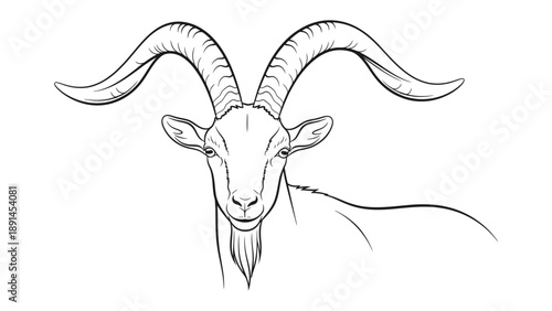 Majestic Goat Portrait: A meticulously crafted illustration presents a dignified goat, its striking horns and serene expression, a testament to the animal's natural beauty and noble essence.
