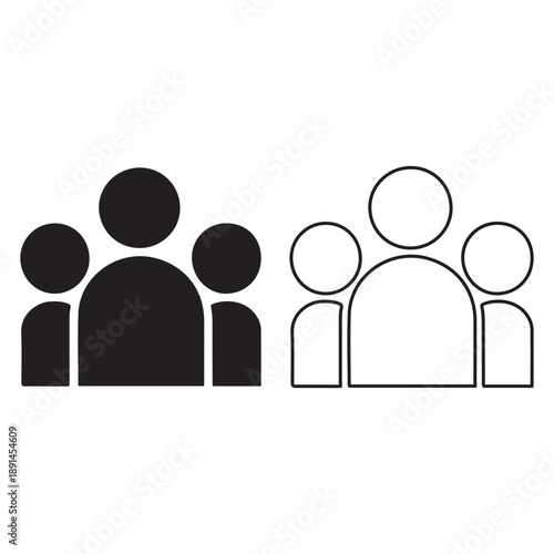 Group icon Group or community profile picture outline Family or Team Icon Set Solid and Outlined Black Silhouettes of Three-Person Group for Social and UI Design