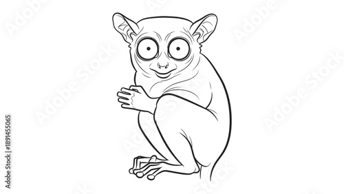 Cute Tarsier Sketch: A captivating sketch of a wide-eyed tarsier, showcasing the creature's unique features, expressive eyes, and compact form, rendered with simple elegance.
