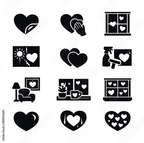 Hearts and Home Silhouette Icons Set