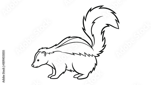 Skunk Silhouette: A detailed outline drawing of a skunk, showcasing its iconic black and white striped pattern and fluffy tail, perfect for educational or illustrative purposes.