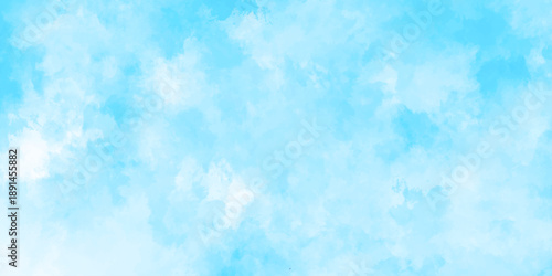 Abstract background with panorama of blue sky and white cloud nature design. horizon spring morning sky with clouds background. hand painted watercolor shades sky clouds.