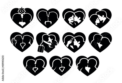 Relationship emotions and interactions heart icons set