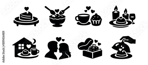 Romantic and culinary love icons set
