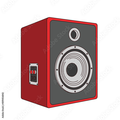 Professional Audio Speaker or Studio Monitor Vector Illustration. Red Sound Box Icon Isolated on White Background.