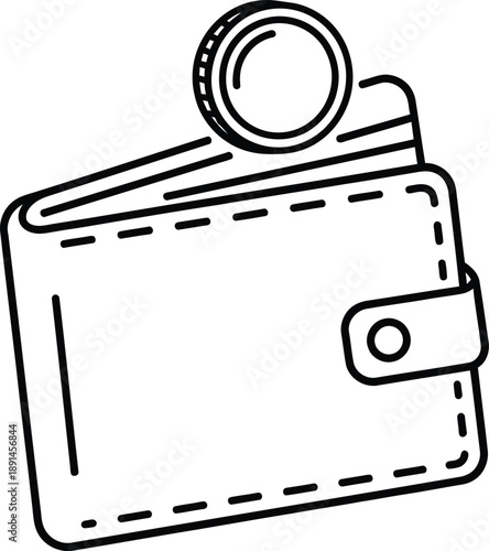 Simple line drawing of a wallet with a coin