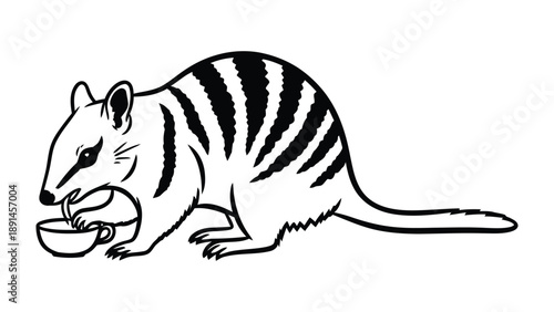 A Curious Quoll: A whimsical black and white illustration of a quoll in curious moment, adding a touch of humor and personality to any project.