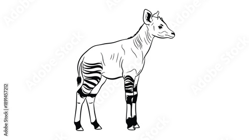Okapi Illustration: A captivating monochrome illustration of an okapi, a unique forest-dwelling mammal, standing in a poised posture. Its striped legs add a touch of distinctive visual interest. 