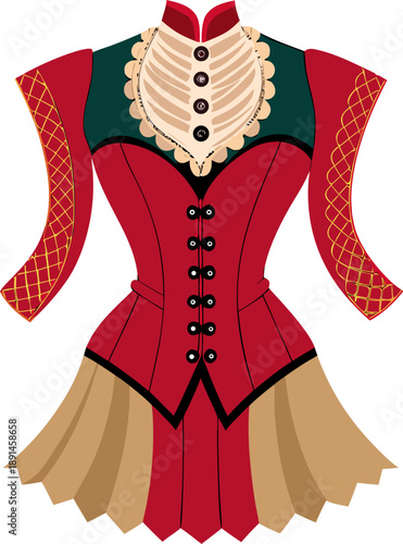 
1890s Victorian Fashion, Ladies Basque Bodice with Leg-o-Mutton Sleeves and Beadwork Passementerie 19th Century stock illustration, white background 