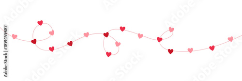 Paper pink heart string frame. Valentine day garland. Love background. Wedding banner. Happy Holiday decoration. Birthday party bg. Hanging confetti. 8 March card. Vector illustration.