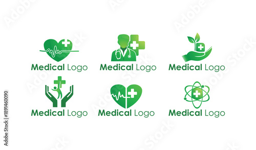 Set of abstract logos for the medical field, healthcare industry and rehabilitation and therapy field