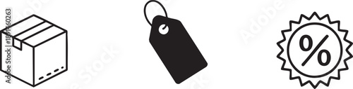 Box Price Tag And Discount Symbol Ecommerce Icons