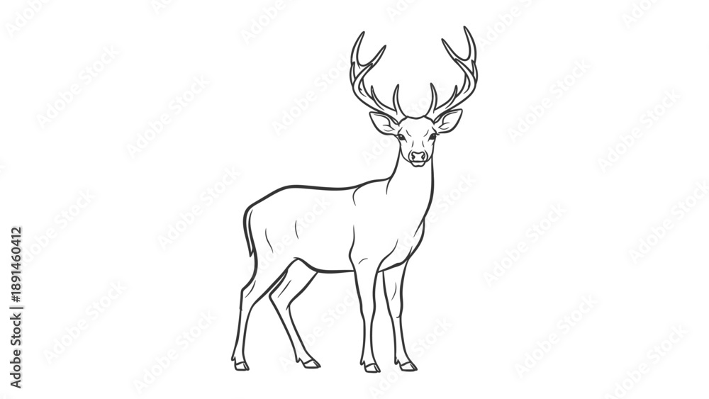 Obraz premium Majestic Deer Silhouette: A detailed illustration of a magnificent deer, its impressive antlers poised in a display of natural grandeur. 